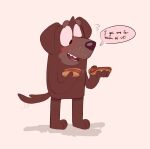 2023 anthro bird_dog black_eyes bluey_(series) blush brown_body brown_ears brown_fur brown_hair brown_nose brown_tail canid canine canis digital_media_(artwork) domestic_dog english_text fido_(bluey) food fur hair happy hi_res holding_food holding_hot_dog holding_object hot_dog hunting_dog labrador male mammal motion_lines multicolored_body multicolored_fur retriever shaibey solo speech_bubble standing tail tail_motion tailwag teeth text two_tone_body two_tone_fur