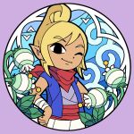 2024 blonde_hair clothing elf female flower hair hi_res humanoid humanoid_pointy_ears hylian looking_at_viewer nintendo not_furry one_eye_closed pirate_leader_tetra plant rutiwa scarf solo the_legend_of_zelda wind_waker wink