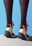  1girl absurdres black_pantyhose blue_background bu_weizhuang chinese_commentary commentary_request ganyu_(genshin_impact) genshin_impact highres ledge legs lower_body pantyhose shoes simple_background solo tiptoes white_footwear 