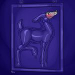2023 adeer black_nose blush bound brown_body brown_fur deer embarrassed encasement female feral fur glistening hi_res hooves latex looking_down mammal purple_background purple_latex quadruped raised_tail short_tail side_view simple_background solo tail unguligrade vacuum_bed wavy_mouth