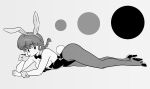  1girl animal_ears ass bow braid braided_ponytail breasts circle gepgunpilled greyscale high_heels highres legs monochrome playboy_bunny rabbit_ears ranma-chan ranma_1/2 solo 