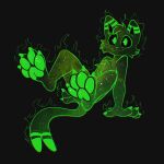 absurd_res anthro bioluminescence black_background black_body black_fur black_sclera cheek_tuft chest_tuft claws domestic_cat facial_tuft feet_up felid feline felis fur glowing glowing_body glowing_fur green_body green_fur green_glow green_pawpads hi_res male mammal pawpads paws simple_background smile solo toe_claws tuft wide_eyed xing1