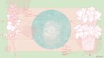  circle commentary_request english_text flower_focus green_background hakoniwalily honeyworks letter mikkun_04 no_humans polka_dot polka_dot_background signature simple_background translation_request 