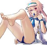  1boy animal_ears ansel_(arknights) ansel_(casual_vacation)_(arknights) arknights bangs barefoot blue_shorts feet foot_focus foreshortening hair_between_eyes jacket looking_at_viewer male_focus medium_hair nipples official_alternate_costume pink_eyes pink_hair rabbit_boy rabbit_ears sailor_collar shirt short_sleeves shorts simple_background soles solo summer_uniform toes watch wet wet_clothes wet_hair wet_shirt whistle whistle_around_neck white_background white_jacket yoruhachi 