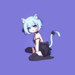  1girl animal_ears blue_eyes blue_hair cat_ears cat_tail cross_(vgne4542) highres jelly_hoshiumi phase_connect purple_background ribbon simple_background solo tail 