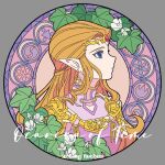 2024 blonde_hair blue_eyes clothing ear_piercing ear_ring elf female flower hair humanoid humanoid_pointy_ears hylian light_body light_skin long_hair nintendo not_furry ocarina_of_time piercing plant princess_zelda ring_piercing rutiwa signature solo the_legend_of_zelda triforce