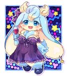 2024 absurd_res alcohol anthro beverage blue_body blue_eyes blue_fur blush bow_ribbon breasts cheek_tuft chibi clothing dewlap_(anatomy) digital_media_(artwork) dress facial_tuft female floppy_ears footwear fur hi_res kedamamax kemono lagomorph leporid long_ears looking_at_viewer mammal multicolored_body multicolored_fur navel open_mouth open_smile rabbit shoes short short_stack smile sofu_(pyritie) solo swirl tan_body tan_fur thick_thighs tuft two_tone_body two_tone_fur wine