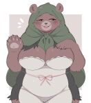 anotherbearsimp anthro bear biped blush breasts brown_body brown_fur cleavage clothed clothing female fur hi_res mama_mellow_(anotherbearsimp) mammal open_mouth open_smile pawpads simple_background smile solo