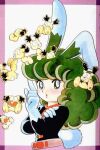  1980s_(style) 1girl animal_ears azuma_hideo buratto_bunny creature curly_hair green_hair long_hair non-web_source official_art open_mouth rabbit_ears rabbit_girl rabbit_tail retro_artstyle solo tail traditional_media upper_body 