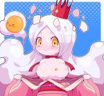  &gt;_&lt; 1girl :&gt; bare_shoulders blush breasts breasts_apart breasts_out crown food_on_body food_on_breasts japanese_clothes kimono large_breasts long_hair looking_at_viewer nipples nollety open_clothes open_kimono orange_eyes solo tamagonokimi youkai_(youkai_watch) youkai_watch 