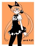  1girl alisa_southerncross animal_ears black_legwear breasts cat_ears closed_mouth dated dress fake_animal_ears hair_bobbles hair_ornament hair_over_one_eye keroro_gunsou long_hair orange_hair oyster_(artist) pantyhose red_eyes skirt solo twintails 