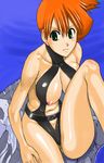  breasts bule cleavage dengeki!_pikachu green_eyes gym_leader kasumi_(pokemon) large_breasts nipple_slip nipples orange_hair pokemon short_hair side_ponytail solo swimsuit 