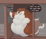  absurd_res anthro belly big_belly blush breath brown_body brown_fur canid canine canis chubby_cheeks chunkychips dialogue door english_text fat_rolls fur hi_res love_handles male mammal moobs morbidly_obese morbidly_obese_anthro morbidly_obese_male nude obese obese_anthro obese_male open_mouth opening_door overweight overweight_anthro overweight_male panting property_damage solo sound_effects speech_bubble teeth text thick_thighs tongue white_body white_fur wide_hips wolf 