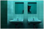  2024 3:2 aikselddaiks anthro bathroom biped canid canine canis fur glowing glowing_eyes hi_res horror_(theme) looking_at_viewer male mammal mirror shadow_face sink solo wolf 