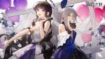  2girls :d ;p balloon bare_arms bare_shoulders black_dress black_gloves black_hair blue_bow blue_jacket blunt_bangs bow breasts cleavage copyright_name cross cross_earrings curly_hair dlgeria dress drill_hair drill_ponytail earrings flower from_side girls&#039;_frontline girls&#039;_frontline_neural_cloud gloves grey_hair hair_bow halo hand_up highres holding holding_microphone holding_phone jacket jewelry kuro_(neural_cloud) logo long_hair looking_at_viewer looking_to_the_side mdr_(cocktail_observer)_(girls&#039;_frontline) mdr_(girls&#039;_frontline) medium_breasts microphone multiple_girls nanaka_(neural_cloud) off_shoulder one_eye_closed outstretched_arm phone picture_frame pink_eyes purple_eyes purple_nails sleeveless sleeveless_dress smile strapless strapless_dress teeth tongue tongue_out upper_body upper_teeth_only very_long_hair weibo_logo white_background white_dress white_flower 