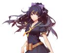  1girl ask_(askzy) black_dress dress highres hon_kai honkai_(series) long_hair purple_eyes purple_hair raiden_mei school_uniform standing 