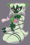  anthro blush bound breasts butt covering covering_breasts facial_tuft felid feline female floragato fur generation_9_pokemon green_body green_fur looking_at_viewer mammal nintendo nude open_mouth pokemon pokemon_(species) rope short_tail simple_background smoothymilk solo tail thick_thighs tuft wide_hips 