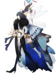  ankle_boots annoyed armlet arthropod_limbs artoria_caster_(fate) artoria_caster_(first_ascension)_(fate) artoria_caster_(second_ascension)_(fate) artoria_pendragon_(fate) belt_bag beret black_hair black_pantyhose blonde_hair blue_footwear boots butterfly_wings cape cloak crown diamond_hairband dragonfly_wings dress fate/grand_order fate_(series) fur_hat fur_trim gloves grey_hat hat highres holding holding_staff insect_wings long_hair long_sleeves ninjin_(ne_f_g_o) oberon_(fate) oberon_(third_ascension)_(fate) pantyhose pouch shirt sidelocks simple_background sleeveless staff twintails ushanka vest white_background white_dress white_footwear white_shirt white_vest wing_cape wings 