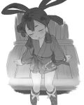  1girl blush closed_eyes feet_out_of_frame greyscale hair_rings hair_tubes hatena_sanko japanese_clothes kimono long_hair monochrome obi parted_lips sakuna-hime sash short_eyebrows sitting sketch sleeping solo tensui_no_sakuna-hime untied untied_obi 