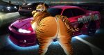  absurd_res anthro ass_up band1tnsfw big_butt butt butt_focus car felid female female_anthro female_focus fur hi_res leaning_on_object los_angeles mammal night orange_body orange_fur overweight overweight_anthro overweight_female pantherine portrait raised_tail solo spread_legs spreading street striped_body striped_fur stripes tail tiger vehicle white_body white_fur wide_hips 