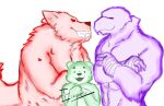  accipitrid accipitriform anthro avian bird bodily_fluids canid canine canis crossed_arms eagle eagle_spirit_(touhou) fangs glaring_at_another grin group hi_res icerary larger_male male male/male mammal muscular mustelid narrowed_eyes nervous_smile otter otter_spirit_(touhou) simple_background size_difference smaller_male smile spirit sweat teeth touhou trio wily_beast_and_weakest_creature wolf wolf_spirit_(touhou) 