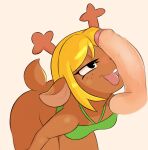  anthro antlers arteficialtrees bedroom_eyes blonde_hair bottomless butt clothed clothing deltarune duo female freckles genitals hair horn human imminent_sex male male/female mammal narrowed_eyes noelle_holiday penis penis_in_face penis_on_face scut_tail seductive short_tail tail tongue tongue_out topwear topwear_only undertale_(series) 