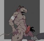 anthro ball_fondling balls duo erection fondling genitals hi_res hyena male mammal nipples nude penis simple_background spotted_hyena ssseeesss