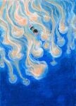  animal blue_background blue_skirt highres jellyfish nihiru0513 original painting_(medium) skirt swimming traditional_media underwater watercolor_(medium) 