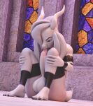  3d_(artwork) absurd_res annoyed anthro asriel_dreemurr asriel_dreemurr_(god_form) autofellatio blender_(artwork) digital_media_(artwork) genitals hi_res horn humanoid_genitalia humanoid_penis interrupted looking_at_viewer male masturbation on_ground oral oral_masturbation penile penile_masturbation penis sneakyphox solo tongue tongue_out undertale undertale_(series) 