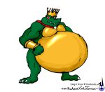  anthro belly big_belly cape claws clothing crocodile crocodilian crocodylid crown donkey_kong_(series) fists_clenched gold_belly gold_plate hands_on_hips headgear k9manx90_(artist) king king_k._rool looking_at_viewer male muscular navel navel_outline nintendo obese obese_anthro obese_male outie_navel overweight overweight_anthro overweight_male red_eyes reptile royalty scalie sharp_teeth smile smirk solo teeth toe_claws 