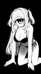  1girl all_fours azen_(mntimcczgrtn) bikini black_background blush breasts cyclops feet_out_of_frame greyscale hair_intakes hair_ribbon highres large_breasts long_hair looking_at_viewer monochrome nail_polish one-eyed open_mouth original ribbon self-harm_scar side-tie_bikini_bottom sketch solo sweat swimsuit two_side_up very_long_hair 
