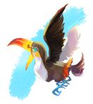  animal_focus bird blue_eyes flying full_body inumura_(inu_noya) no_humans open_mouth pokemon pokemon_(creature) solo toucan toucannon twitter_username 