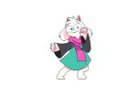  1boy a_hat_in_time animal_ears animated animated_gif commentary dancing deltarune english_commentary fafameow fangs glasses goat_boy goat_ears goat_horns horns light_blush looking_at_viewer looping_animation male_focus pawpads pixel_art ralsei robe scarf simple_background smug solo 