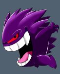  2016 3_claws 3_fingers 3_toes absurd_res ambiguous_gender black_eyes black_mouth claws colored digital_drawing_(artwork) digital_media_(artwork) fangs feet feral finger_claws fingers fur generation_1_pokemon gengar ghost grey_background grin hi_res invdrscar narrowed_eyes nintendo noseless open_grin open_mouth open_smile pink_tongue pokemon pokemon_(species) purple_body purple_claws purple_fur purple_quills red_sclera shaded side_view simple_background smile solo spirit teeth toes tongue 