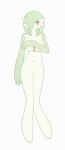 absurd_res big_breasts bodily_fluids breasts covering covering_breasts featureless_feet feet female gardevoir generation_3_pokemon genitals hair hair_over_eye hi_res humanoid humanoid_pointy_ears miliandpaint mouthless nintendo not_furry nude one_eye_obstructed pokemon pokemon_(species) pussy simple_background solo sweat white_background