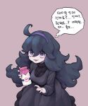  1girl @_@ ahoge bad_id bad_pixiv_id bangs black_nails bottle breasts chuo8008 commentary_request dress eyelashes grey_eyes hair_between_eyes hairband hex_maniac_(pokemon) highres holding holding_bottle korean_commentary korean_text long_hair long_sleeves looking_at_viewer milk_bottle moomoo_milk nail_polish pokemon pokemon_(game) pokemon_xy purple_hairband smile solo speech_bubble tearing_up translation_request 