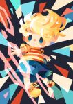  1boy blonde_hair blue_eyes blue_shorts full_body hitofutarai lucas_(mother_3) male_focus mother_(game) mother_3 shirt shoes short_hair short_sleeves shorts smile socks solo striped_clothes striped_shirt 
