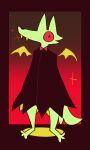  3_toes ambiguous_gender anthro bow_tie canid canine cloak clothing feet fox hi_res mammal plantigrade red_sclera simple_background solo sparkles squishy_(artist) tepes_(squishy) toes toony vampire wings 