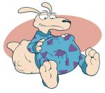 3_toes abdominal_bulge barefoot clothing content_smile endosoma feet foot_focus hi_res kazjester macropod male mammal marsupial nickelodeon onesie pajamas rocko&#039;s_modern_life rocko_rama safe_vore soft_vore solo tail_bulge toes unwilling_prey vore wallaby