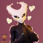  absurd_res anthro areola arthropod blender_(artwork) blender_cycles breasts close-up covered_breasts covering covering_breasts covering_chest digital_media_(artwork) female glowing glowing_eyes happy hi_res holding_breast hollow_knight hornet hornet_(hollow_knight) hymenopteran insect looking_at_viewer solo team_cherry vespid wasp wasplit 