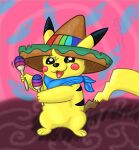  ambiguous_gender bagumy_awoo621 bisexual_pride_colors black_nose blue_scarf clothing feral generation_1_pokemon hat headgear headwear hi_res lgbt_pride mammal mouse murid murine nintendo pattern_background pikachu pokemon pokemon_(species) pride_colors rat red_cheeks rodent scarf simple_background solo sombrero yellow_body 