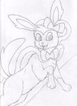  ambiguous_gender bow_(anatomy) eeveelution fangs feral fur generation_6_pokemon graphite_(artwork) hair_bow_(anatomy) head_tuft neck_bow_(anatomy) nintendo open_mouth pokemon pokemon_(species) quadruped ribbons ribbons_(anatomy) smile solo sylveon tail teeth traditional_media_(artwork) tuft vulnec 