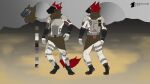  absurd_res anthro armor bottomwear clothed clothing desert digital_media_(artwork) fur glowing headgear helmet hi_res machine male muscular muscular_anthro muscular_male protogen rasis_(teremunart) red_body red_fur screen screen_face simple_background solo spacesuit tail teremunart topwear 
