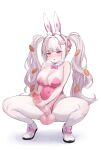  1girl afterimage alice_(nikke) alice_(wonderland_bunny)_(nikke) animal_ears blush bow bowtie breasts covered_navel detached_collar erection fake_animal_ears futanari futanari_masturbation goddess_of_victory:_nikke hair_ornament highres large_breasts large_penis large_testicles leotard long_hair masturbation minishell open_mouth pantyhose penis pink_bow pink_bowtie pink_eyes pink_leotard playboy_bunny rabbit_ears rabbit_hair_ornament shoes simple_background sneakers solo squatting testicles twintails uncensored veins veiny_penis white_background white_footwear white_hair white_pantyhose white_wrist_cuffs wrist_cuffs 