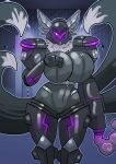  absurd_res anonymous_artist anthro arm_cannon armor bandai_namco big_breasts bodysuit breasts canid canine cannon clothing digimon digimon_(species) female fox headgear helmet hi_res kyubimon mammal multi_tail ranged_weapon renamon skinsuit solo tail tight_clothing weapon wide_hips 