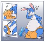 2016 3_toes 4_fingers anthro belly big_belly big_bulge blue_body blue_fur blush bulge clothed clothing countershade_fur countershading dawmino digital_drawing_(artwork) digital_media_(artwork) digitigrade feet fingers frits fur hammerspace hi_res huge_belly huge_bulge hyper hyper_belly hyper_bulge lagomorph leporid male mammal obese obese_anthro obese_male onomatopoeia orange_clothing orange_underwear overweight overweight_anthro overweight_male rabbit signature simple_background solo sound_effects standing tail text toes toony underwear underwear_only white_body white_countershading