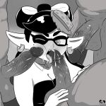  absurd_res balls bodily_fluids callie_(splatoon) cephalopod cum faceless_character faceless_male fellatio female gangbang genital_fluids genitals greyscale group group_sex hi_res hoodoo humanoid humanoid_pointy_ears inkling male male/female marine mollusk monochrome nintendo not_furry one_eye_closed oral penile penis penis_on_face pseudo_hair sex simple_background splatoon tentacle_hair tentacles tongue tongue_out 