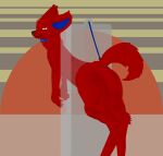  absurd_res anthro butt canid canine collar digital_media_(artwork) fennec_fox fox foxtrot_velvet fur glory_hole hi_res looking_at_viewer male male/male mammal nude raised_tail simple_background smile solo tail through_wall true_fox 