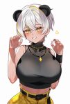  animal_ears bare_shoulders bear_ears belt black_shirt blonde_hair blush bra_strap breasts chain covered_collarbone crop_top crossed_bangs dark-skinned_female dark_skin gold_chain grey_hair grin hair_between_eyes heart highres jewelry large_breasts leaning_forward looking_at_viewer luvdia midriff multicolored_hair necklace pants park_dona pure_(berrypure) shirt short_hair simple_background sleeveless sleeveless_turtleneck smile streaked_hair sweatband tan taut_clothes taut_shirt tight_top turtleneck upper_body virtual_youtuber white_background white_hair yellow_eyes yellow_pants 