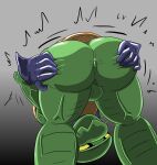 alien anus balls bent_over bottomless butt clothed clothing digital_media_(artwork) empty_eyes f-zero genitals gloves green_body handwear hi_res looking_through looking_through_legs macro710 male nintendo pico_(f-zero) presenting presenting_hindquarters rear_view smile solo spread_butt spreading thatweirdguy 